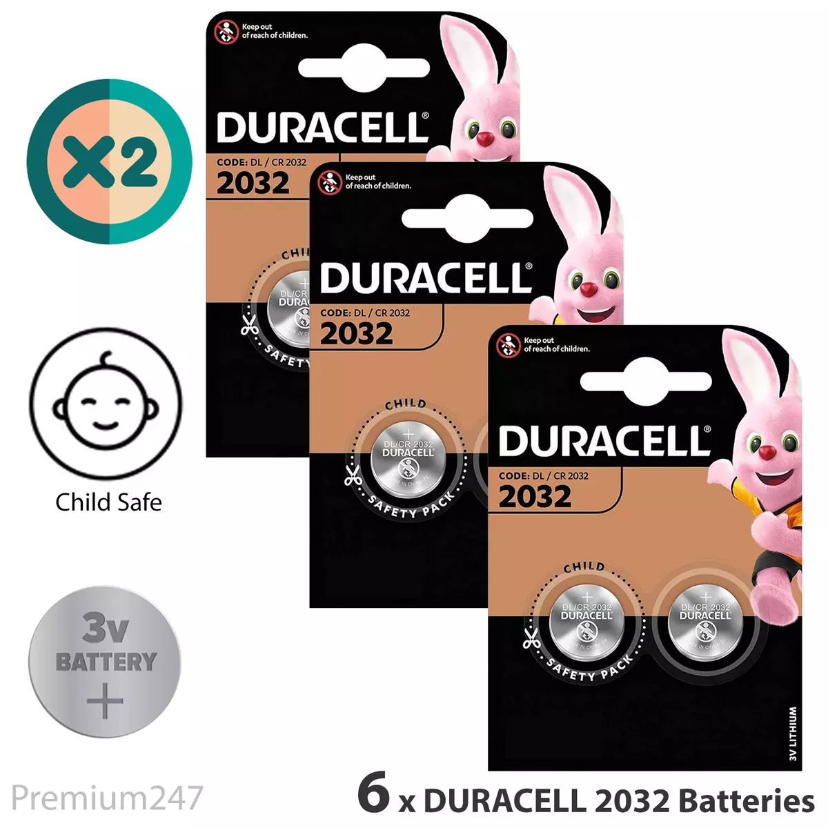 6 X Duracell CR2032 3V Lithium Button Battery Coin Cell DL/CR 2032 LONGEST  EXP