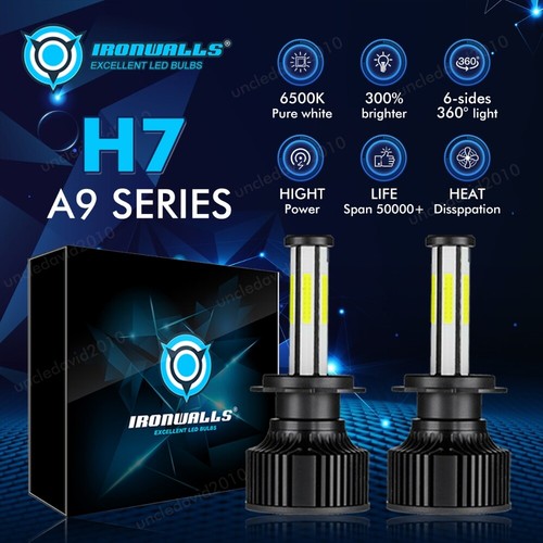 Kit de bombillas de faros LED H7 de 6 lados haz alto/bajo 2500000LM 6500K súper brillantes 2X - Imagen 1 de 12
