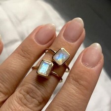 Natural Moonstone Ring, Princess Cut Ring, 925 Sterling Silver, Girls Ring