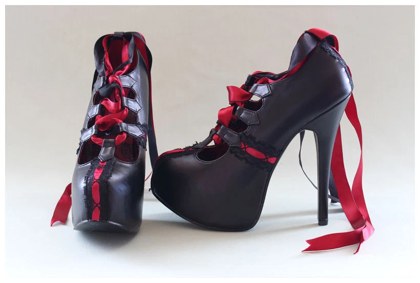 Plateau Pumps Gr. 38 / US8 schwarz/rot 14,5 cm Absatz Bordello Teeze 13 (#2544) - Bild 4 von 4