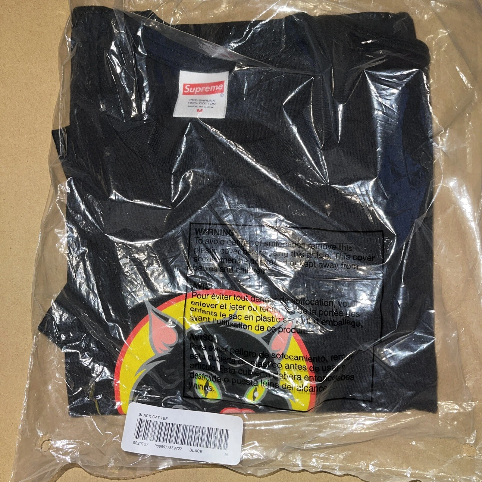 T shirt chat noir Supreme Medium M SS20 BOGO boîte logo