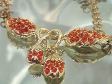 So Pretty Orange Deco Dangle Rhinestone Vintage 50's Necklace 693j2