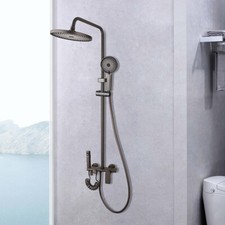 Gun Gray Shower Faucet Set Round Rain Head Wall Mounted Brass Mixer Valve Tap