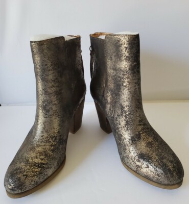 DENIM & SUPPLY RALPH LAUREN MARIELA Metallic Silver LEATHER BOOTIE Boots 8 B  