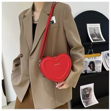 Heart Shape Crossbody Bags for Women Solid Pu Leather Shoulder Bags In Red
