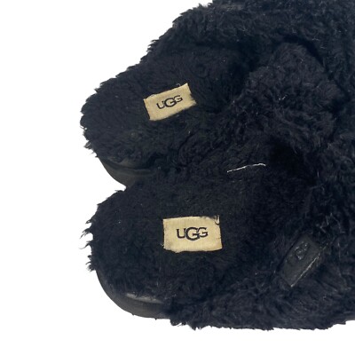 UGG Fuzz Sugar Cross Slide Women's Black Plush Fur Slip On Slide