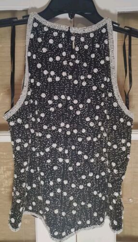 NWT - Adrianna Papell Boutique Evening Black Cluster Daisy Halter Women's Large - Picture 3 of 11