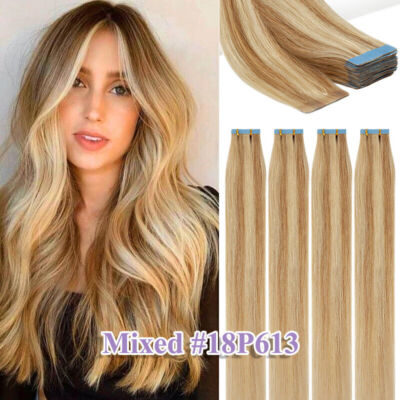 Thick 60pcs 150g Tape In 100% Remy Virgin Human Hair Extensions Brazilian Ombre