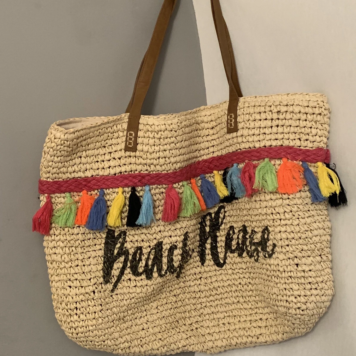 Large Woven Straw Woven Tote Beach Please Beach Holiday Bag