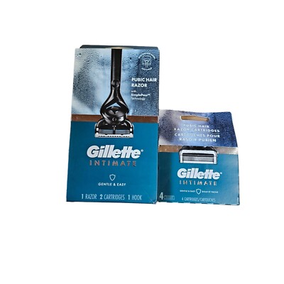 Gillette Intimate Pubic Hair Razor 2 Cartridge + 4  Cartridges Razor Refill