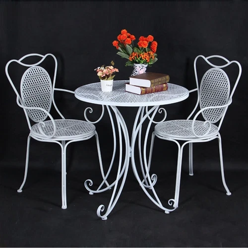 High Quality Metal Indoor Outdoor Table Chair Set Patio Cafe White Large Size