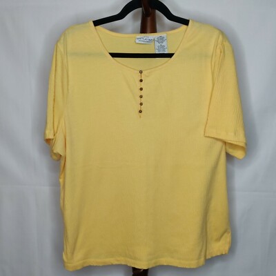 White Stag  Women's Plus size 36 t-shirt yellow buttons metallic stitching SS