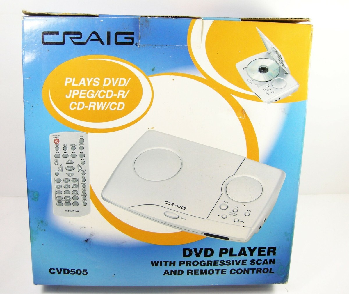 Craig CVD505 Progressive DVD CD Player With Remote AV Cable New in