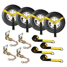 4 Set 2 X 10 Ratchet Wheel Lift Lasso Strap W Chain Extension For Towing