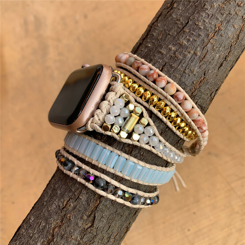 Natural Beads Watch band for Apple watch SE Bohemian Style  Wristband
