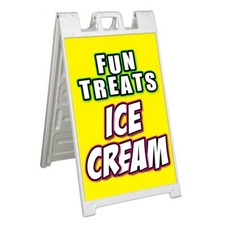 FUN TREATS ICE CREAM Signicade 24x36 Aframe Sidewalk Sign Banner Decal DESSERT