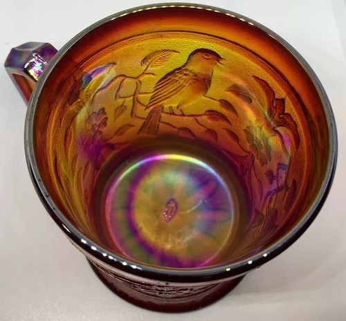 Vintage Imperial Glass Ruby Red Carnival Bird on Branch Cup Mug - Picture 7 of 7