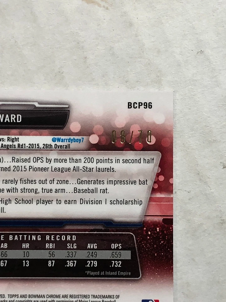 🔥TAYLOR WARD /70 RC! 2017 Bowman Chrome 70th Anni MINI BLUE REF. SP! 🔥 - Image 2 of 2