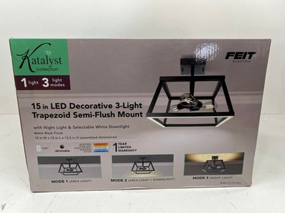 Feit Electric Katalyst 15in.Trapez Black Select CCT LED Semi-Flush Mount
