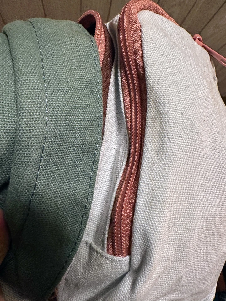 KAVU Rope Crossbody Bag ~ Mint Green White Brown with Pink Zippers - Image 3 of 4