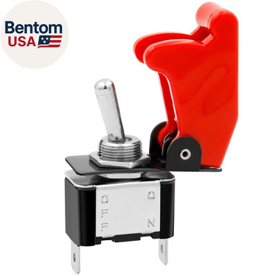 Metal Toggle Switch Flick Flip, 12V 20A, SPDT, On/Off 2 Positon, 2 Pin (Red Cap)