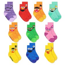 Sesame Street Toddler Socks with Grippers, Non Slip Socks for Kids