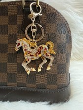 Horse Keychain Bag Charm Purse Handbag Charm Bling Rhinestones Gold Color Gift