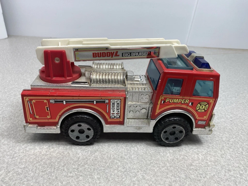Lote De 3 Juguetes Camión De Bomberos BuddyL Bomba Pequeño Camión De Bomberos Rojo Madera Plástico Foto 4 de 4