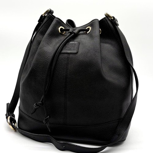 Burberry Leather Black Crossbody Bag Horse Logo Nova Check Authentic Women's
