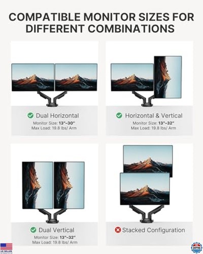 Dual Monitor Stand Adjustable Desk Mount VESA Bracket for 13-32" Screens - 第 6/6 張圖片