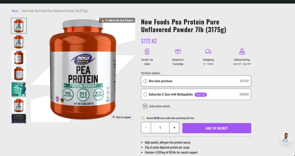 Proteína de ervilha em pó puro sem sabor NOW FOODS 7 libras. - Imagem 3 de 4