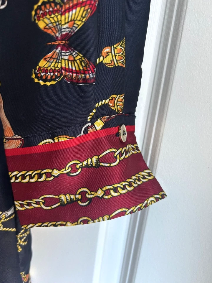 Zara Midi подпоясанный платье рубашка платье бабочка цепочка напечатано темно-синий XS старые деньги - Изображение 4 из 4