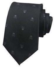 Men's Novelty Tie Repp Grey Skull Black Vintage Cool Dead Skulls Head Jacquar...