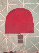 Tommy Hilfiger TH Monogram Beanie Unisex style Deep Red One Size BNWT