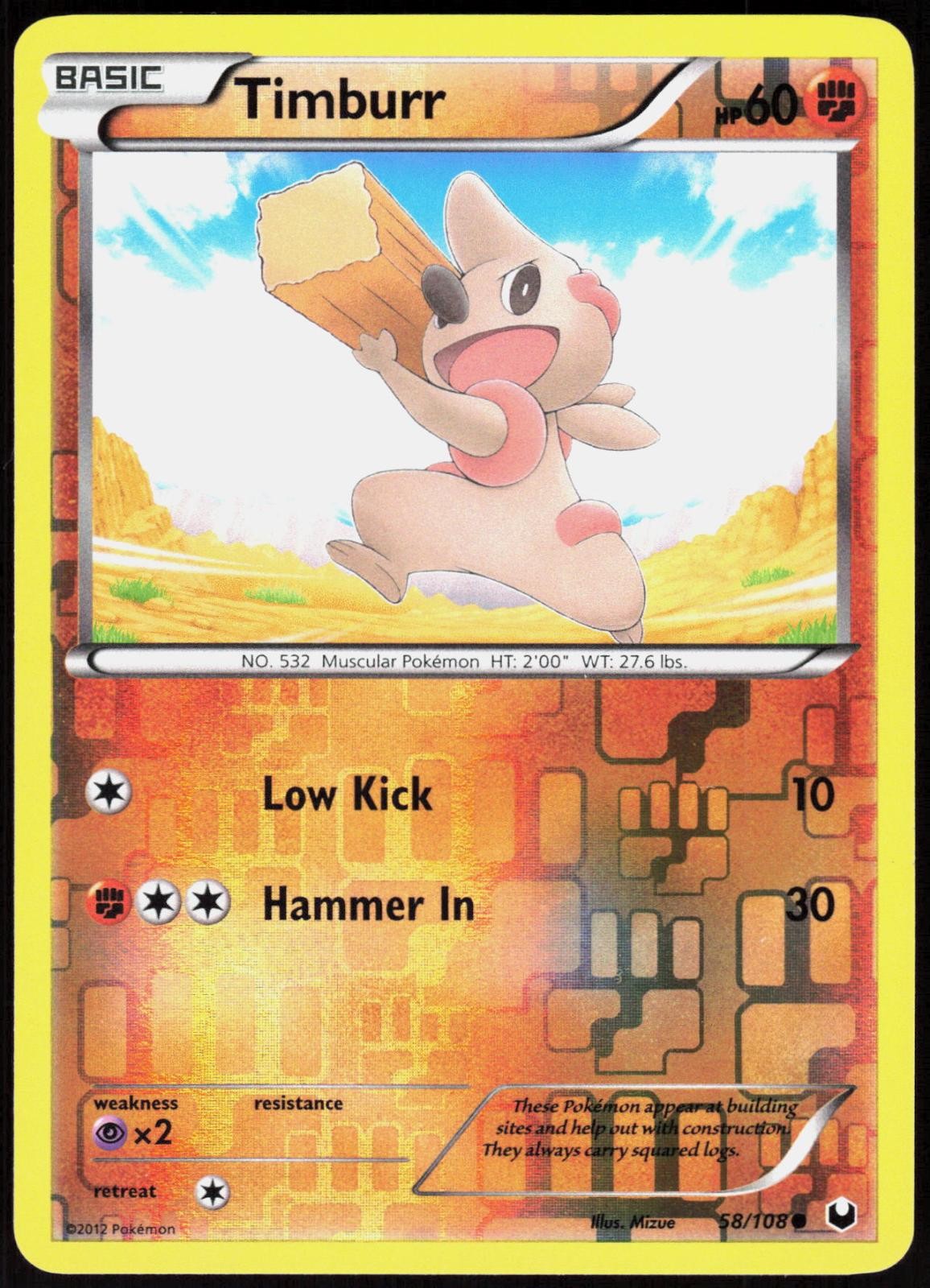 Timburr 58 Dark Explorers - Reverse Holo Pokemon NM/M (Common)