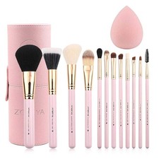 12Pcs Pink Synthetic Makeup Brush Foundation Powder Eye  Holder  Makeup Sponge
