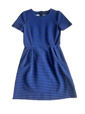 Madewell Gallerist Ponte Dress Size 4 Blue Black Stripe Short Sleeve Pockets