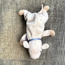 Small Beige and Pink Pig Stuffed Animal with Blue Ribbon