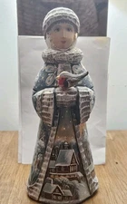 Wood Hand Carved & Painted Blue SNOW QUEEN w Removable Bird Made in UKRAINE blue