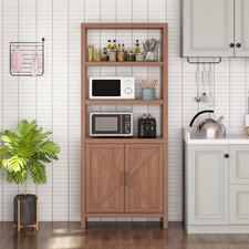71" Oak Grain Bookcase 30" Wide, Storage with Adjustable Shelves  Cabinet Door