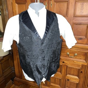 Vtg Black Brocade Gambler Lapel Vest Old West Victorian Reenactment Prom 45 L-XL