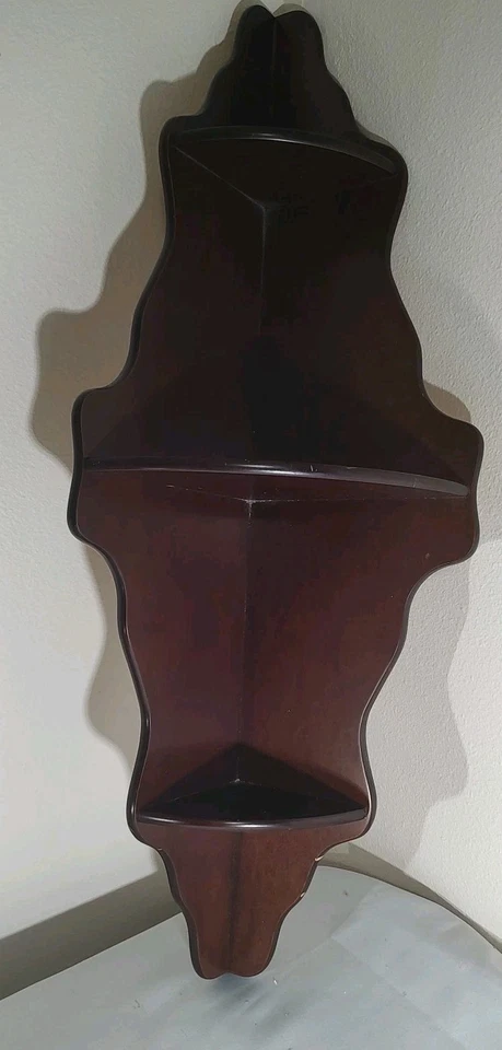 Vintage Bombay Company Mahogany Corner 3 Tier Wall Shelf - Image 2 of 4