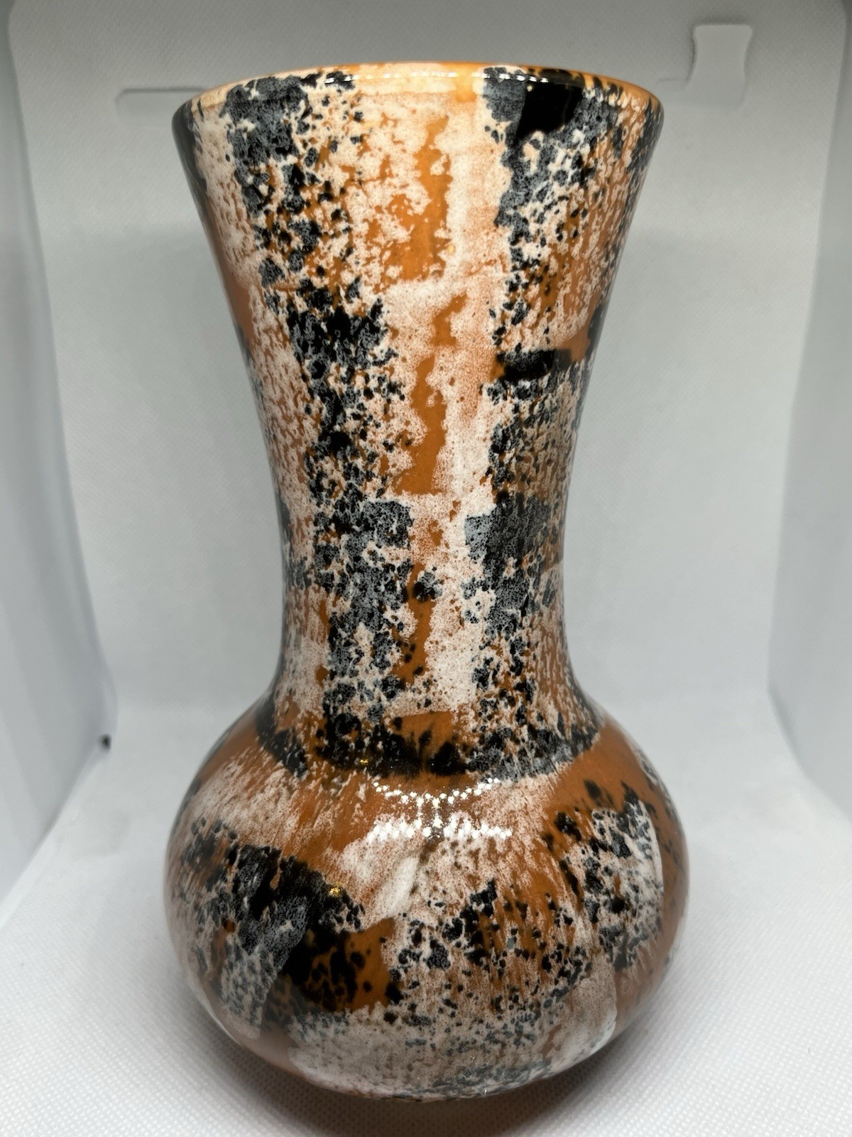 Vintage Speckled Vase Brown Black White Ceramic Sponge Paint Vase