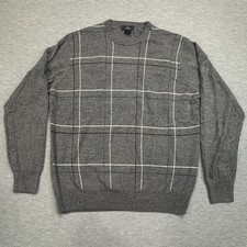 Dockers Mens Large Gray Grid Pullover Sweater Crew Neck Long Sleeve Acrylic