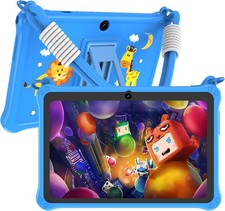 PRITOM 7 inch Kids Tablet with Lanyard, 32GB Toddler Android 13 Blue
