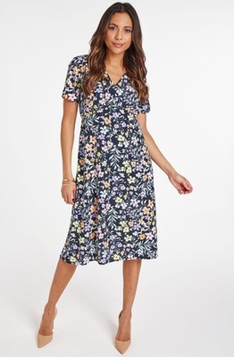 Bonmarche Ditsy Print Tea Dress Size Uk 10 Floral V-neck