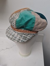 Accessorize Patchwork Cap Hat Baker Boy Green One Size 60s Style 8 Panel