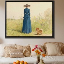 Floral Still Life Watercolor Painting of Pomeranian Dog Canvas Print Decor