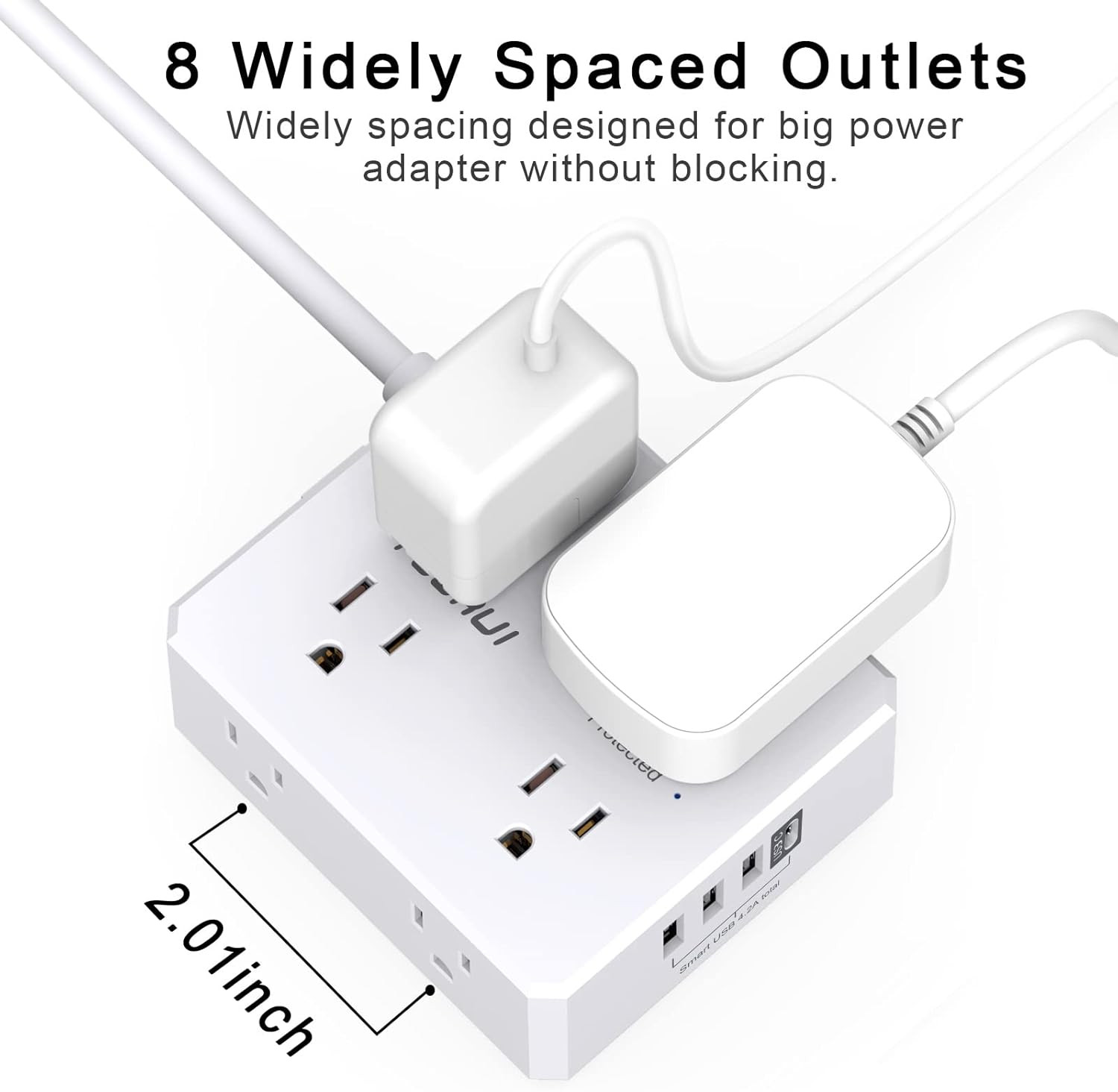 Surge Protector Power Strip - 15 Ft Flat Plug Extension Cord with 8 Widely Outle