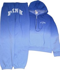 Victoria's Secret Pink Ombre Dip Dye Campus Hoodie  Pants Set Ultramarine L/XL